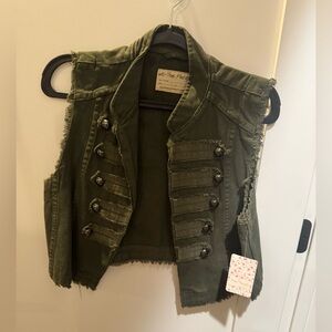 Free People Olive Green Denim Buttoned Vest